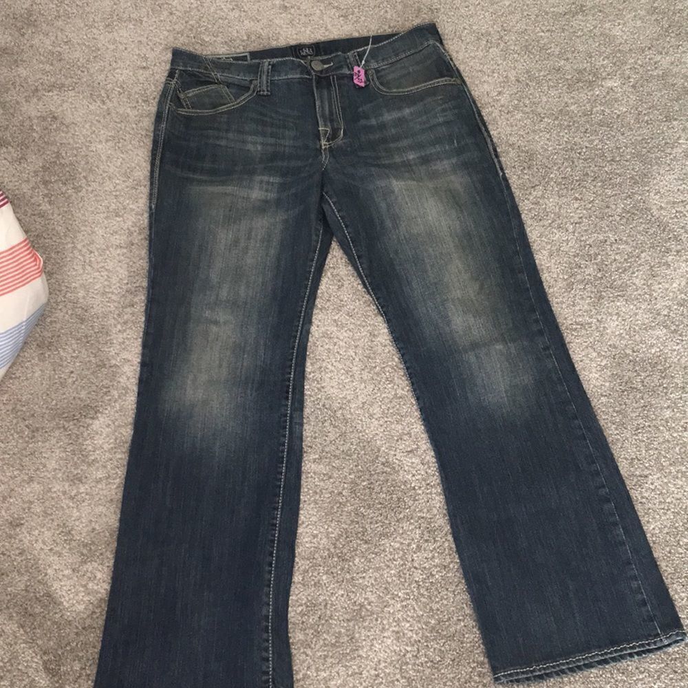 5 pocket Rock & Republic distressed worn mens denim blue jeans 34 x 31 Rider Mod